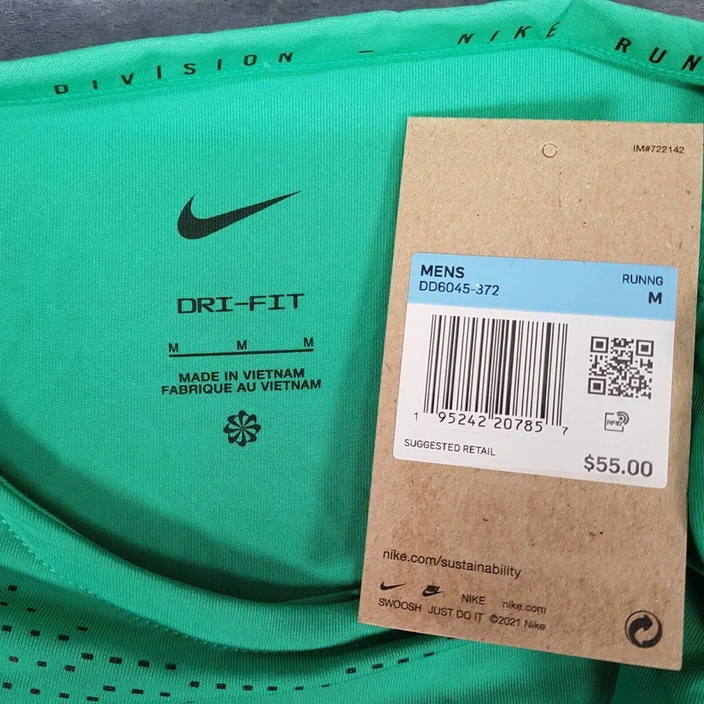 NIKE‎ Dri-FIT Run Division Rise 365 Mens Size MEDIUM Green Running Hiking Active